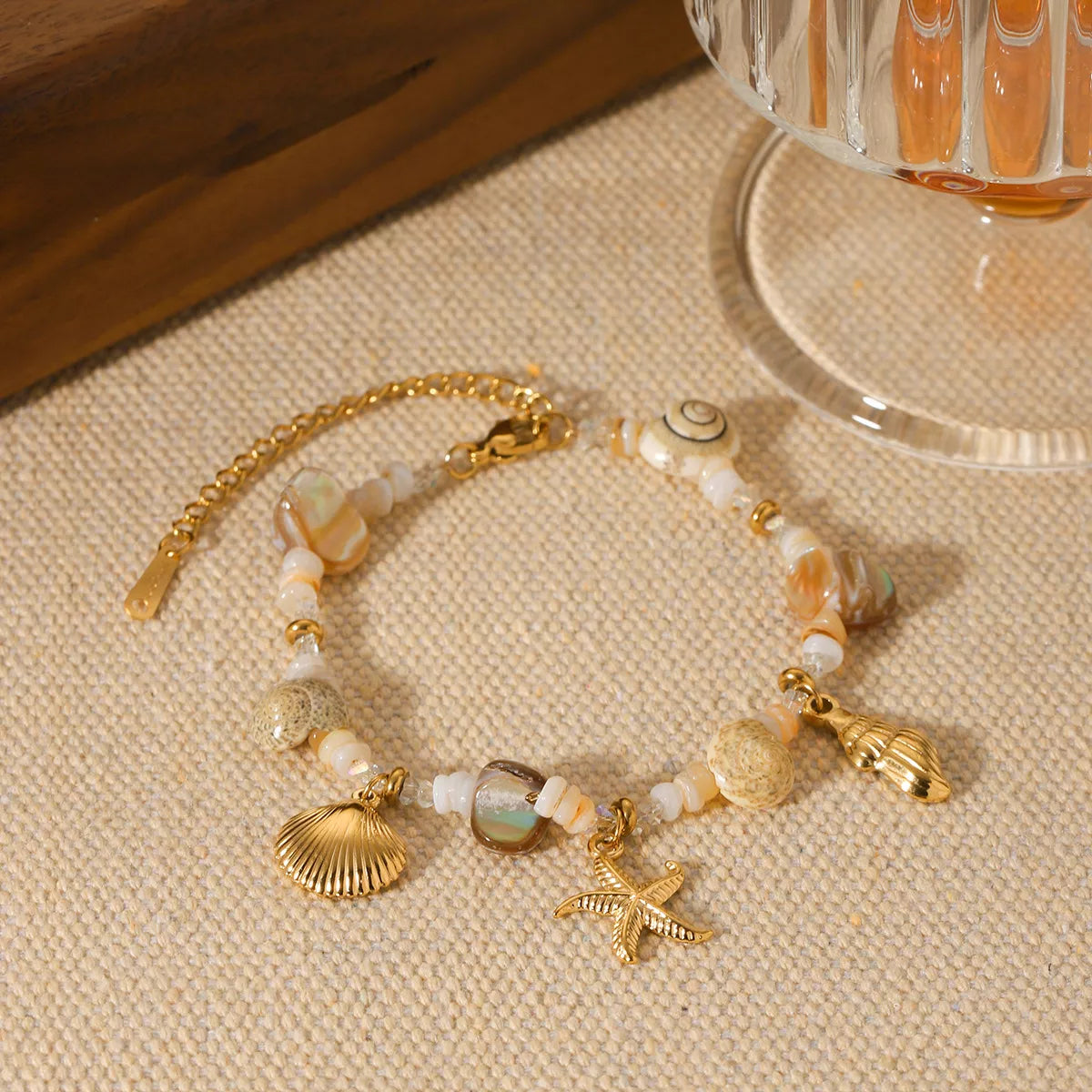 Cool Glitterati 18K Gold-Plated Shell Charm Bracelet