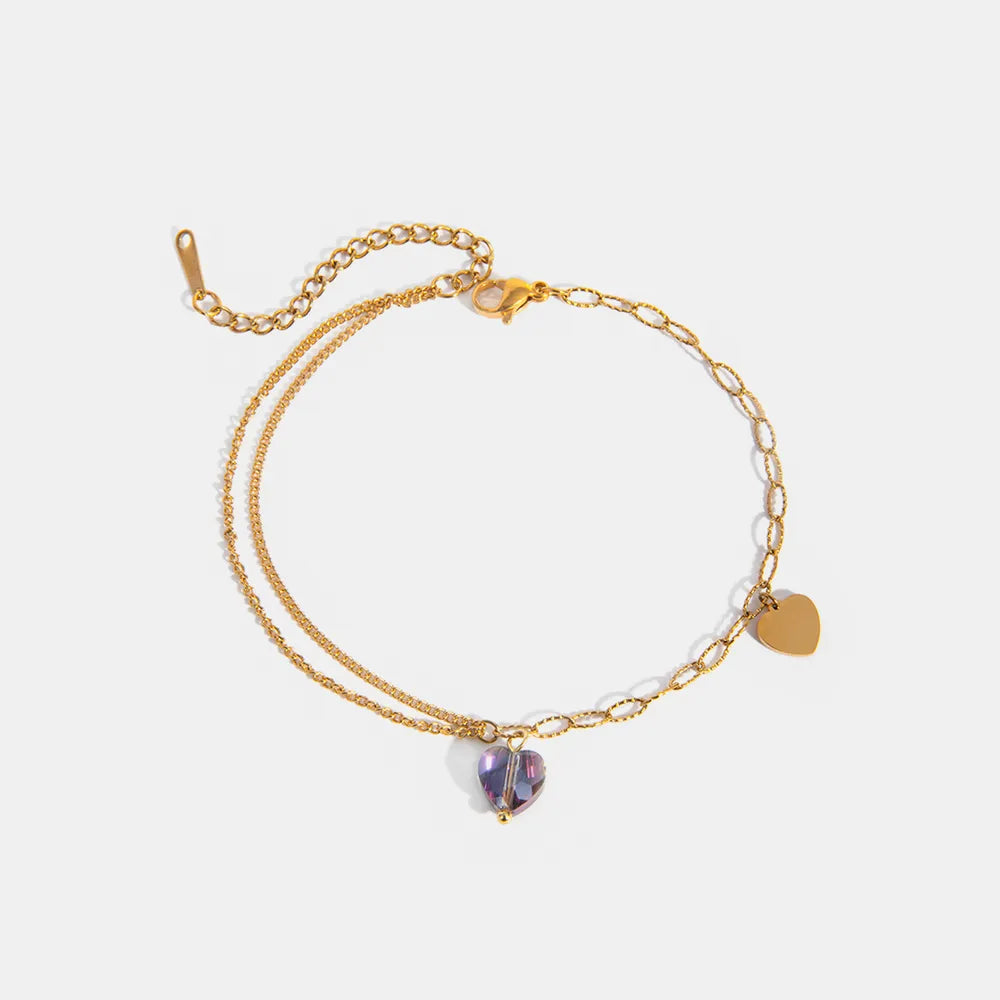 Jack&Din Stainless Steel Synthetic Crystal Heart Anklet Bracelet