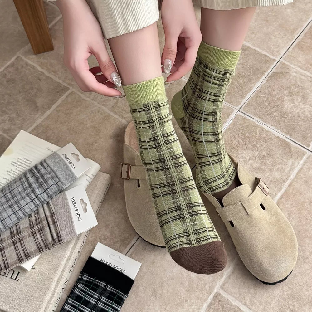 Candy Plaid Mid-Calf Cotton Socks