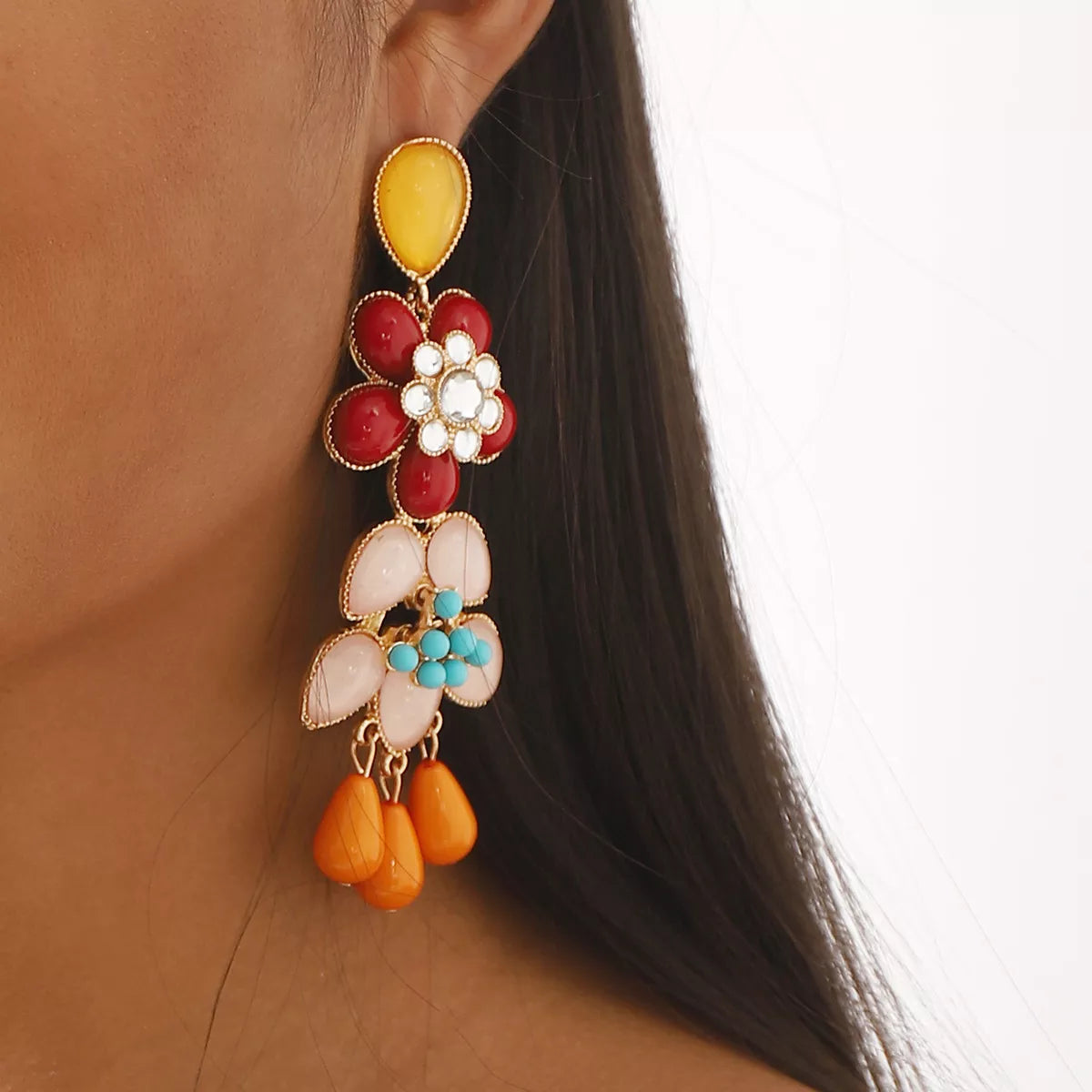 Enticing Glitters Flower Dangle Earrings