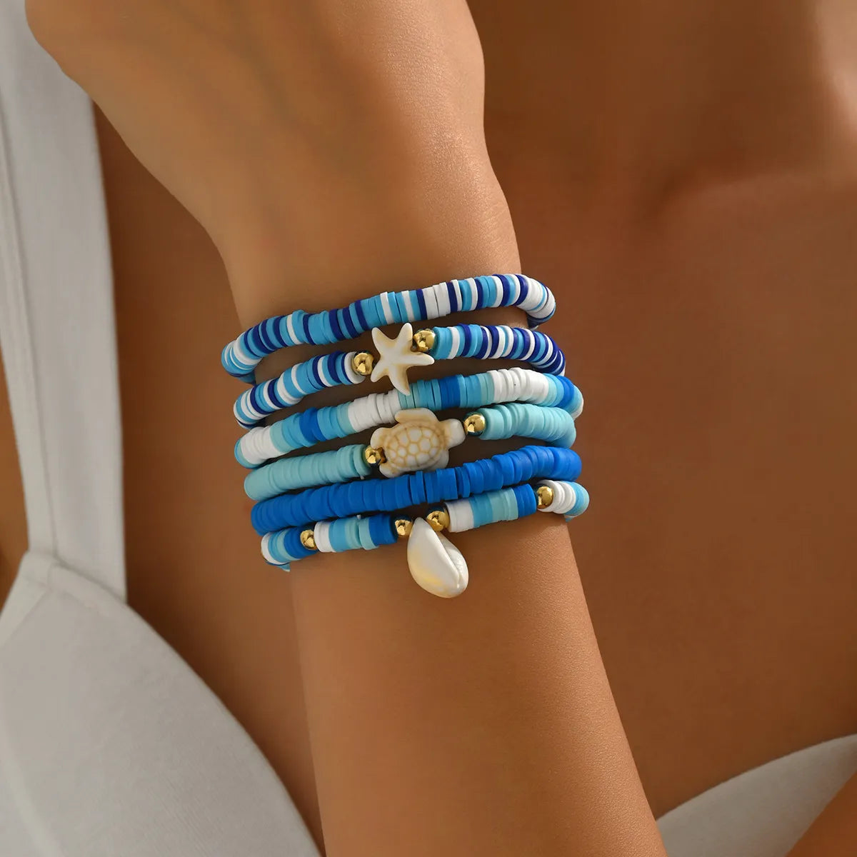 Cool Glitterati 6-Piece Ceramic Beaded Shell Bracelet