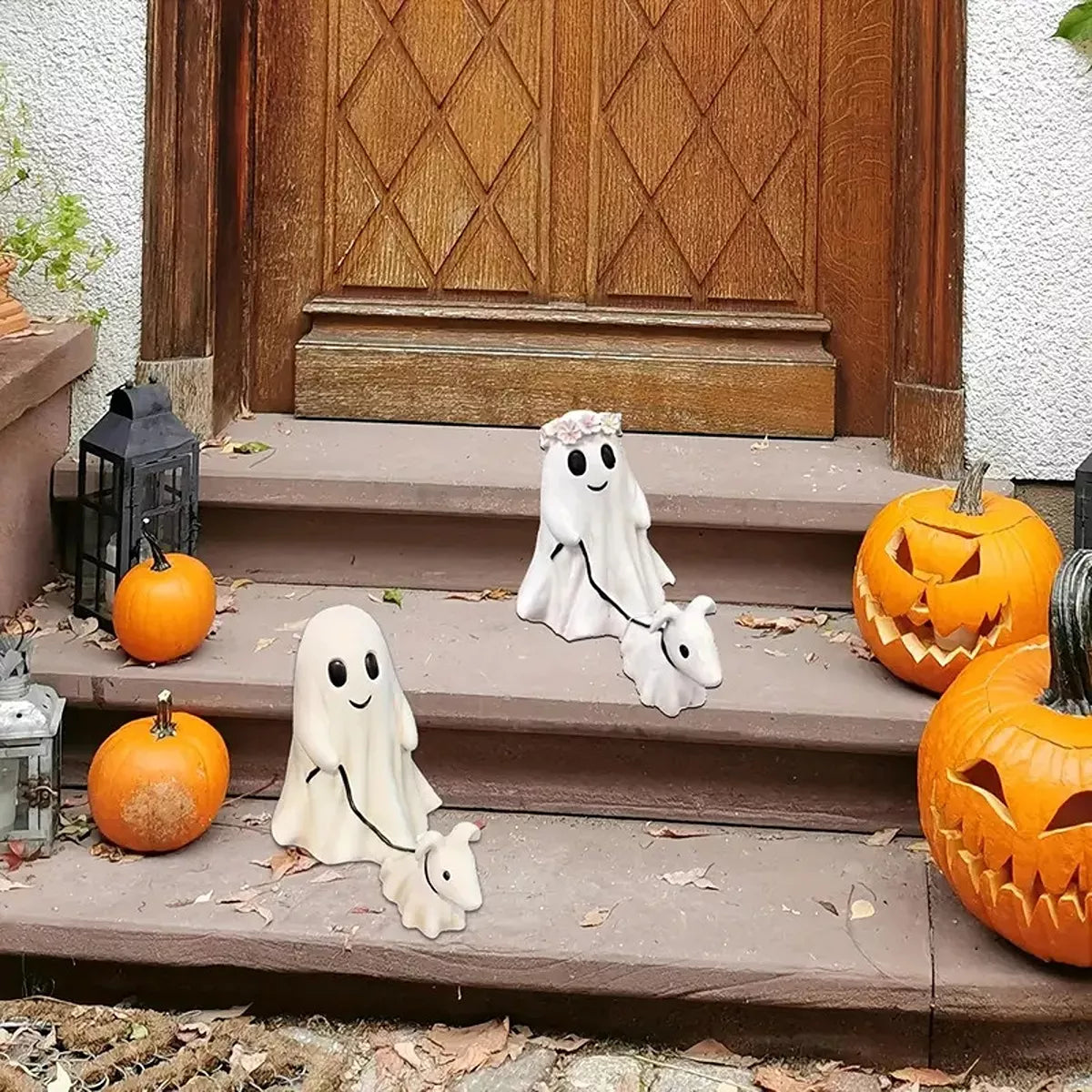 SweetNook Halloween Ghost Walking Dog Decorative Ornament 2 Piece Set