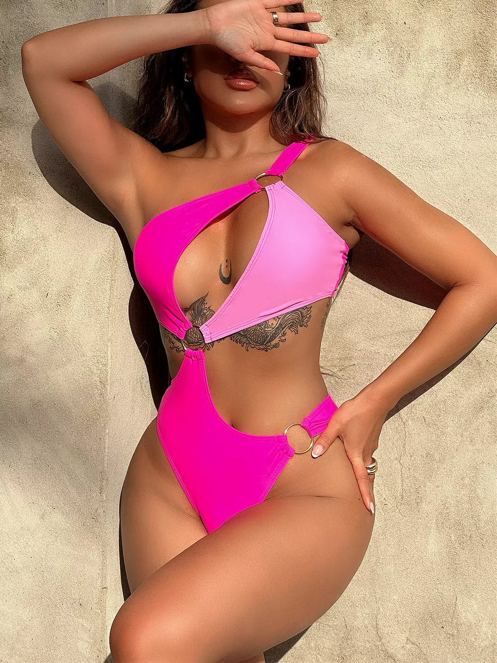 Double.T One-Shoulder Cutout Ring Detail One-Piece Swimsuit