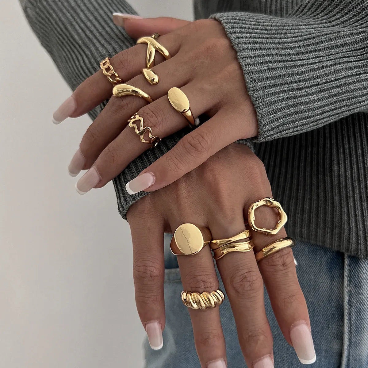Cool Glitterati 10-Piece Alloy Geometric Ring