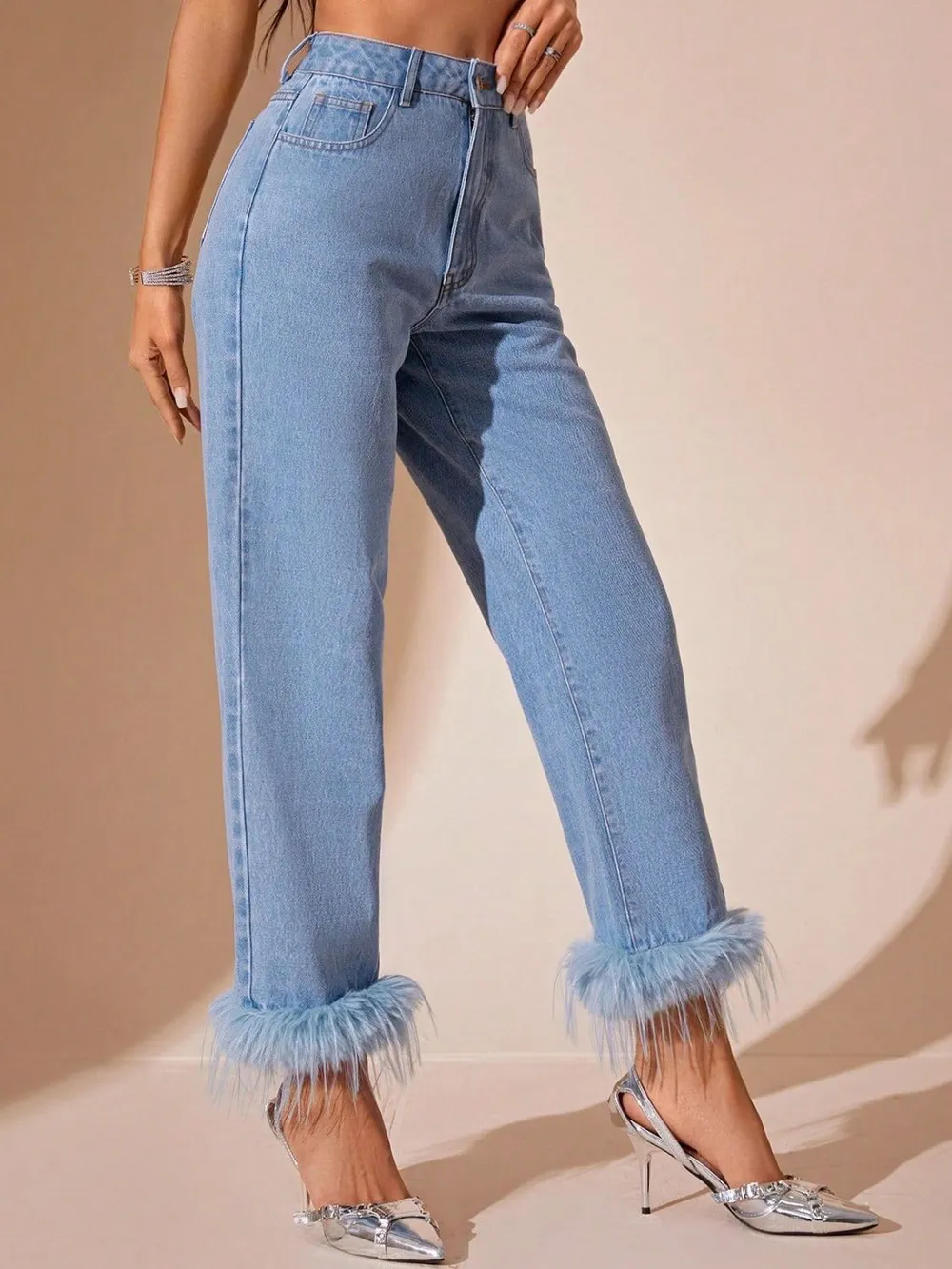 Y@X@N@H Plush Hem High Rise Straight Jeans