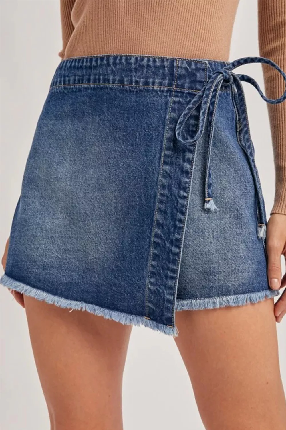 SYNZ Wrapped Tied Waist Denim Skort
