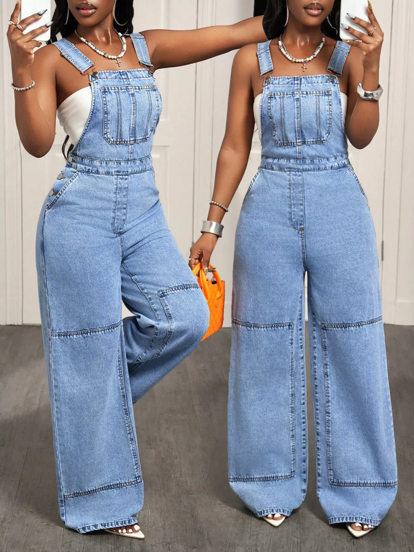 She Wild Wide Strap Wide Leg Denim Overalls