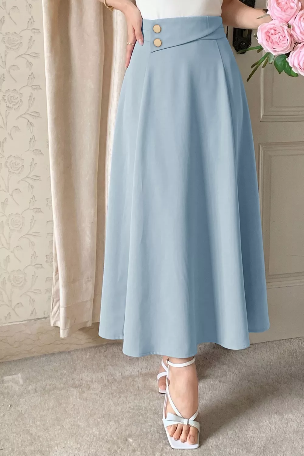 Perfee A-Line Midi Skirt with Zipper