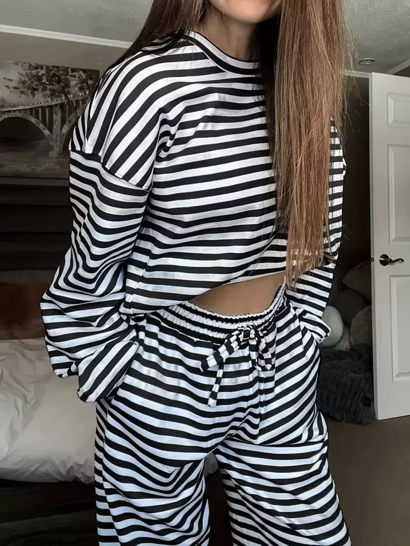 Ease Striped Round Neck Top and Pants Set