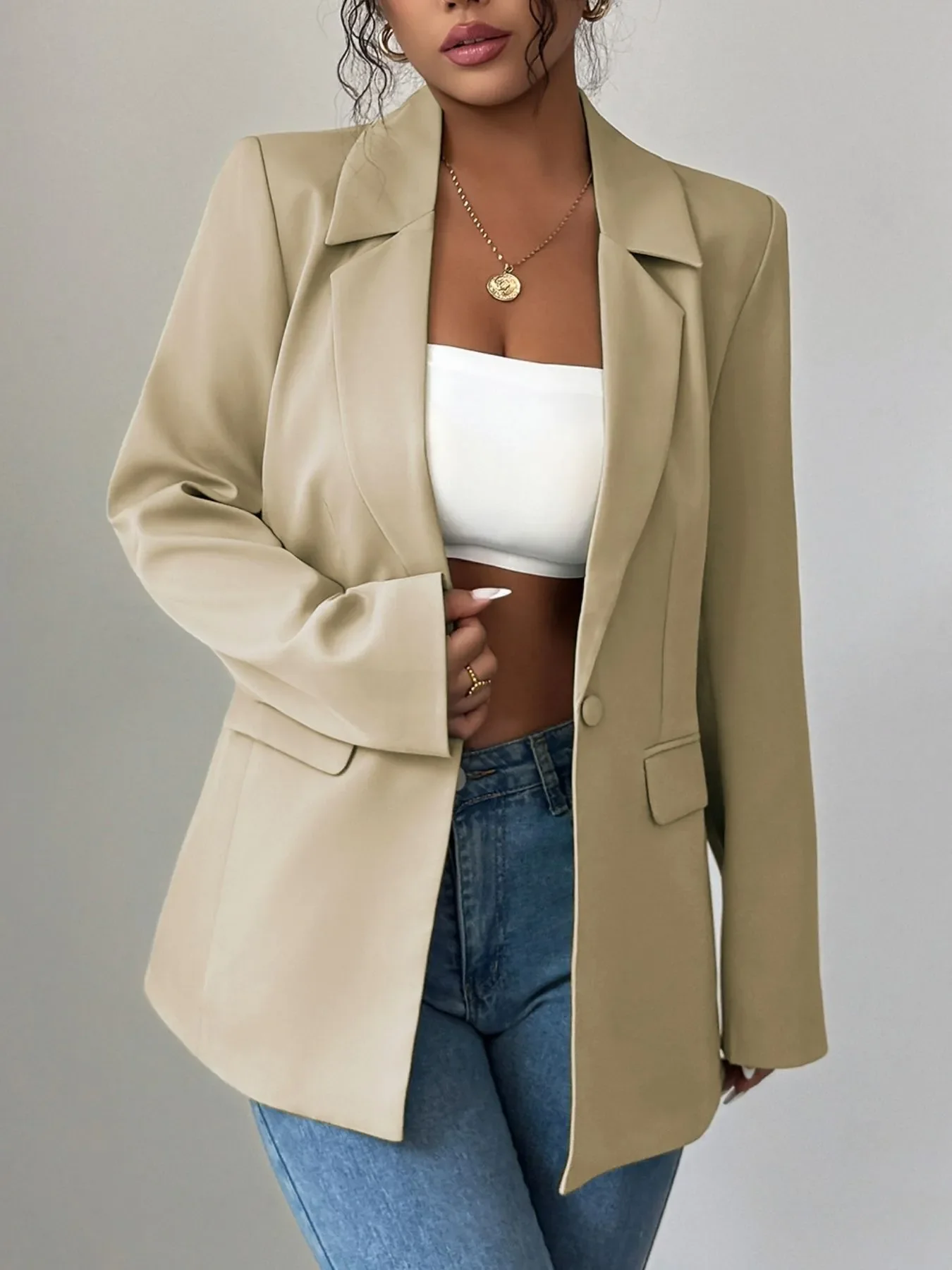 Devine One Button Lapel Collar Blazer