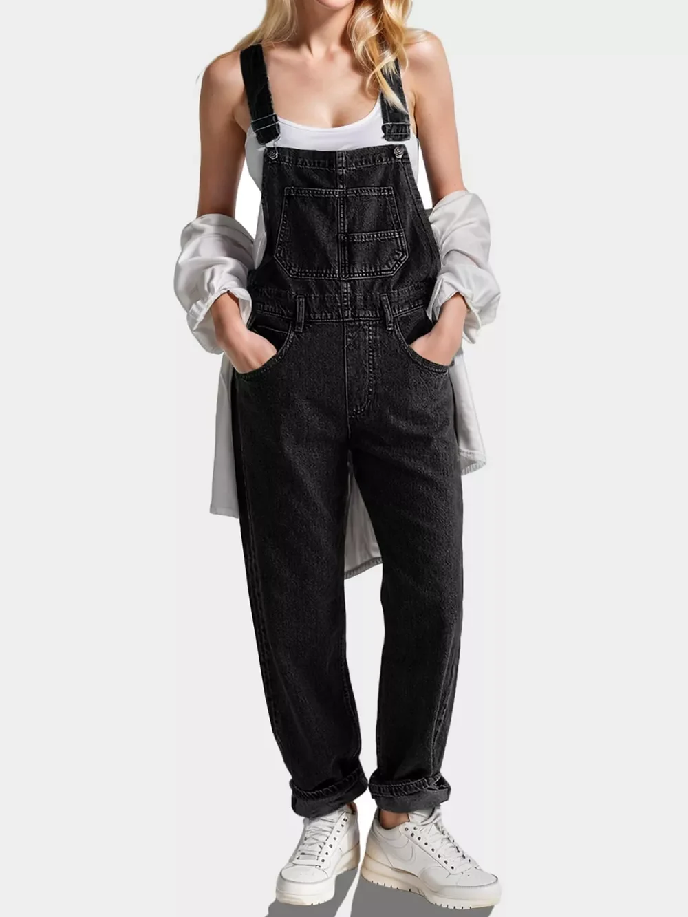 Dreamy Drapes Square Neck Wide Strap Denim Overalls