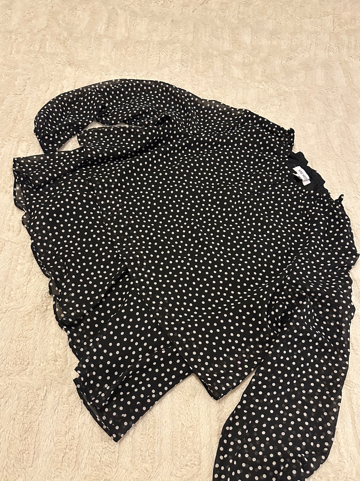 Nine West Black Polka Dot Long Sleeve Blouse