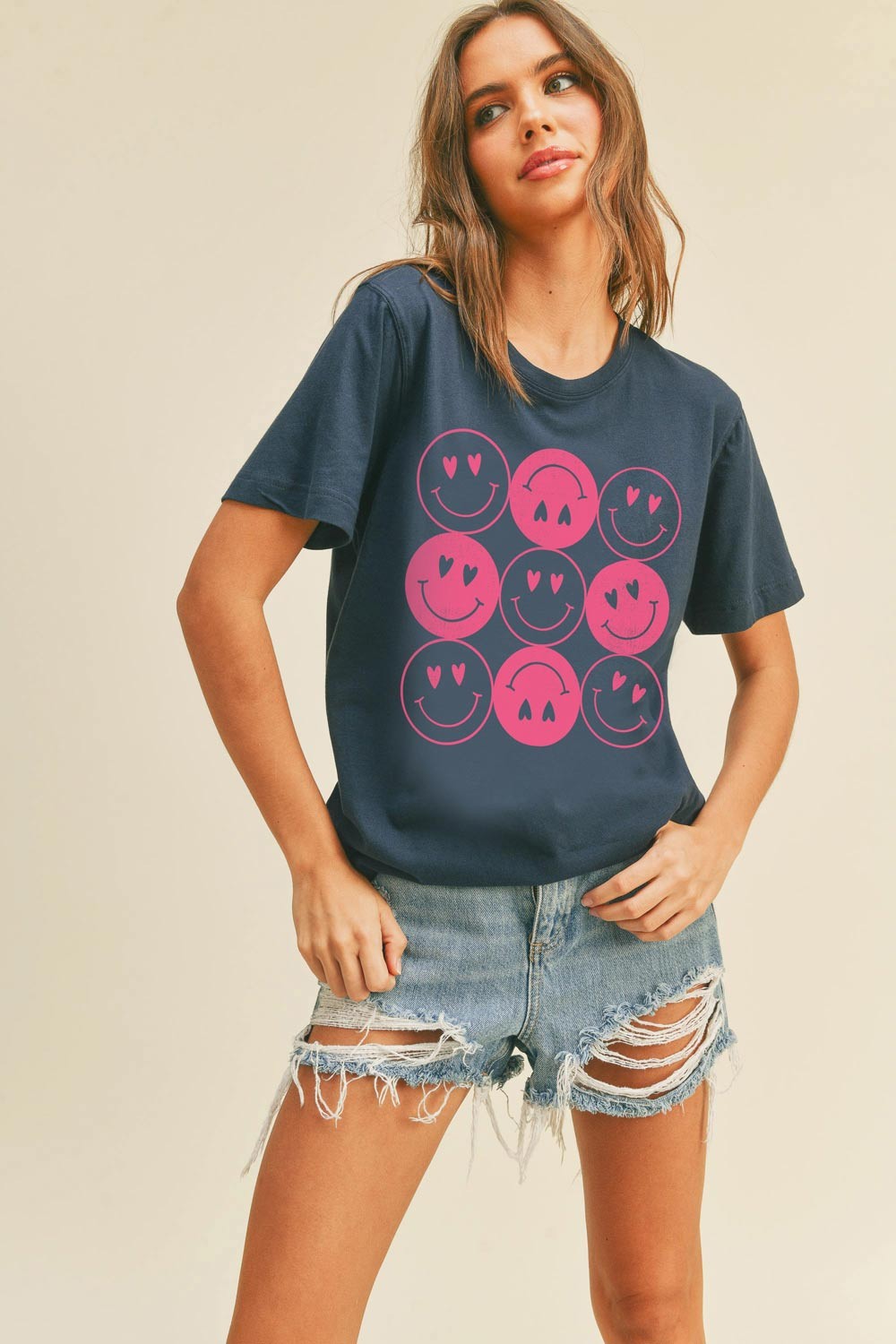 Unbranded Heart Eyes Smiley Face Regular Fit Short Sleeve Tee - 100% Cotton
