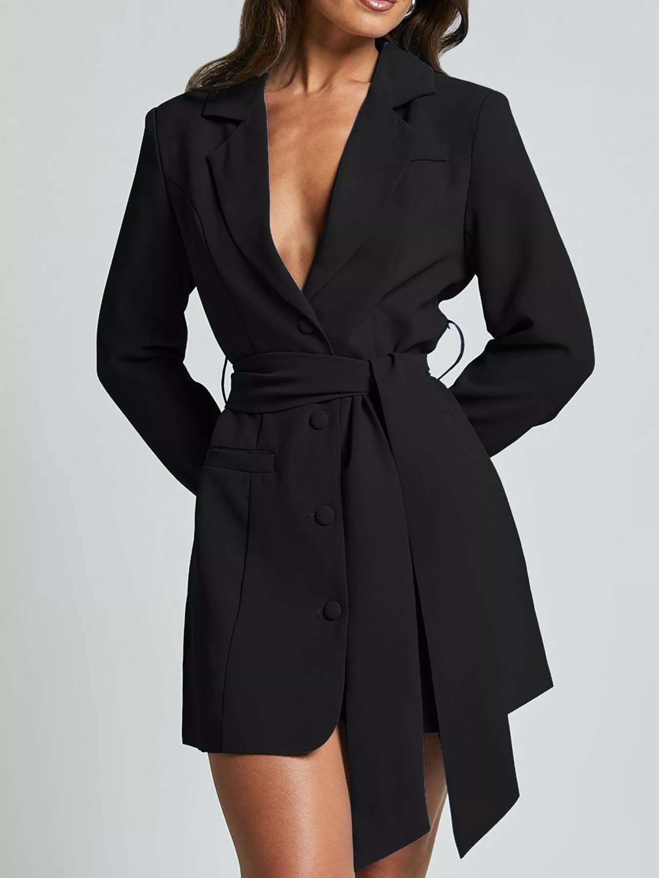 Elegant Edge Lapel Collar Tie Waist Blazer
