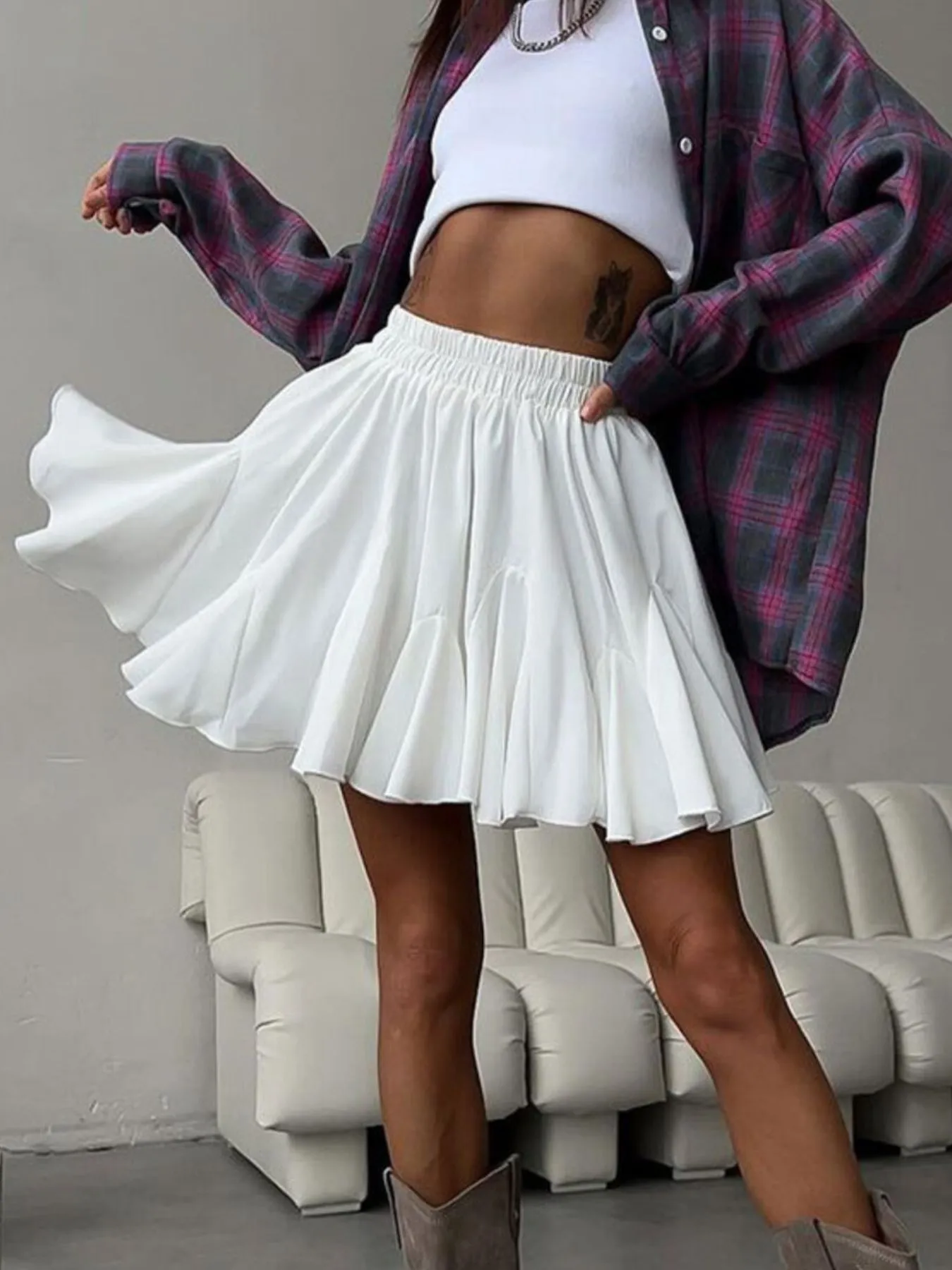 Little Blue Minx Elastic Waist Ruffled Hem Skirt