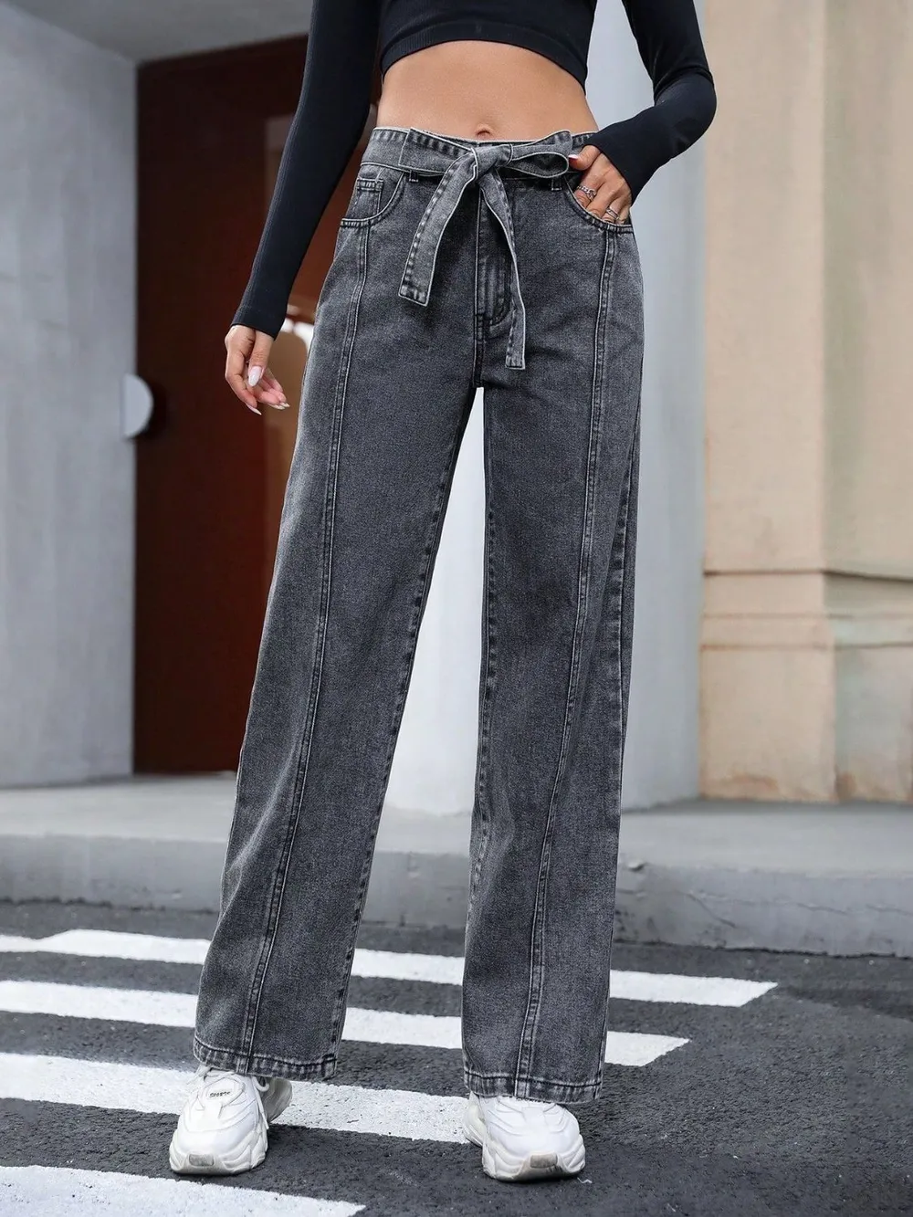 Y@X@N@H Tied Straight Leg Jeans with Pockets