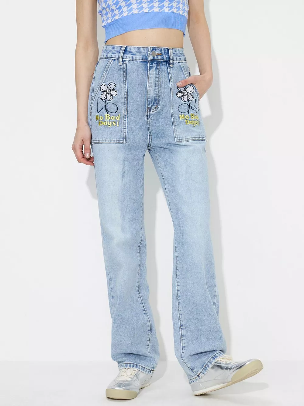 Y@X@N@H Flower High Rise Straight Leg Jeans with Pockets