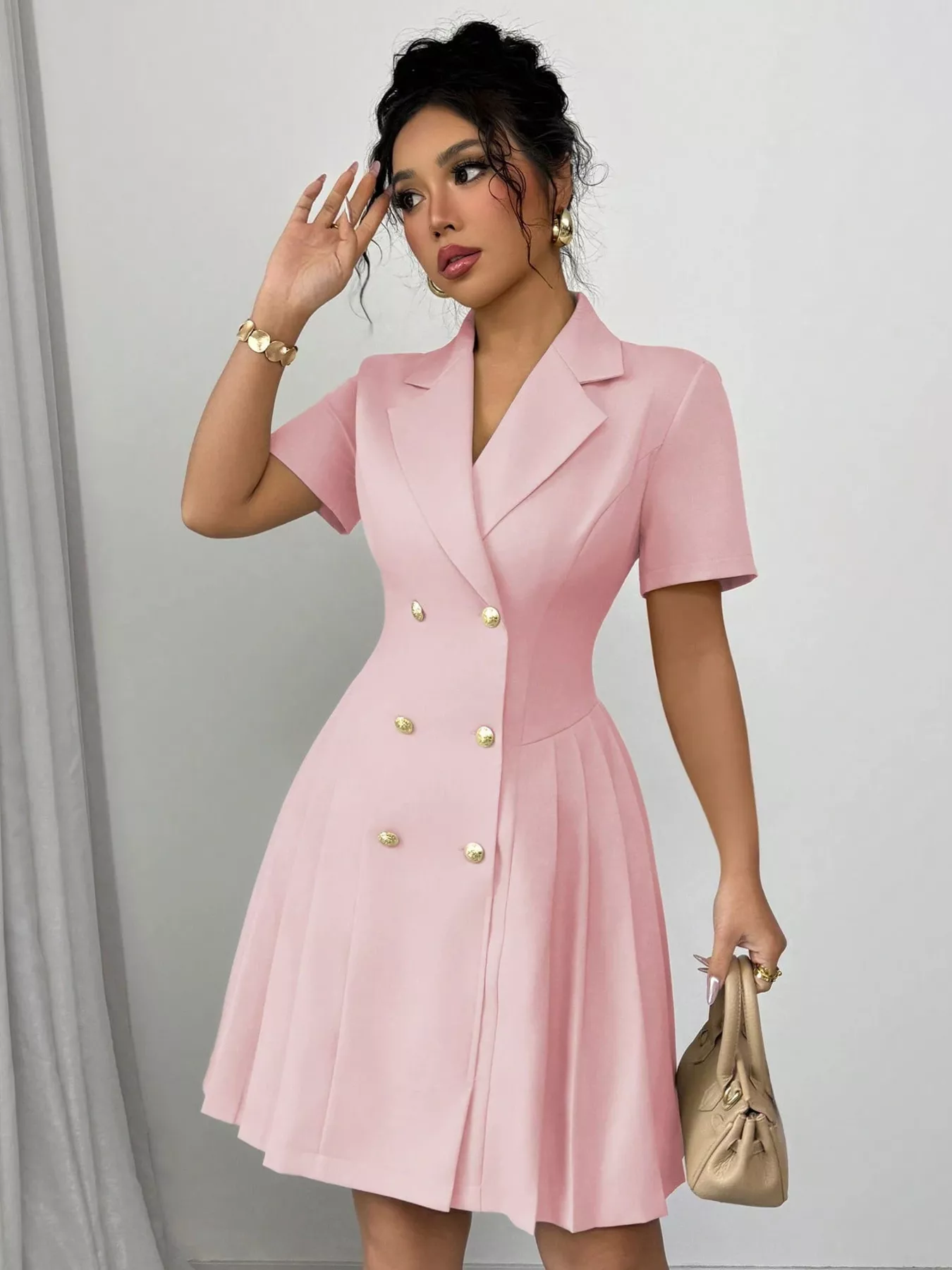 Shamara Double-Breasted Pleated Blazer Dress