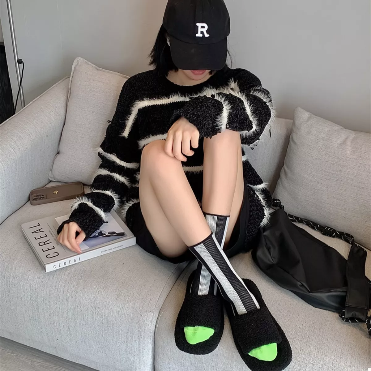 Cozy Contrast Striped Crew Socks