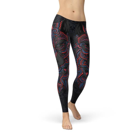 Unbranded Womens Oriental Black Wolf Leggings