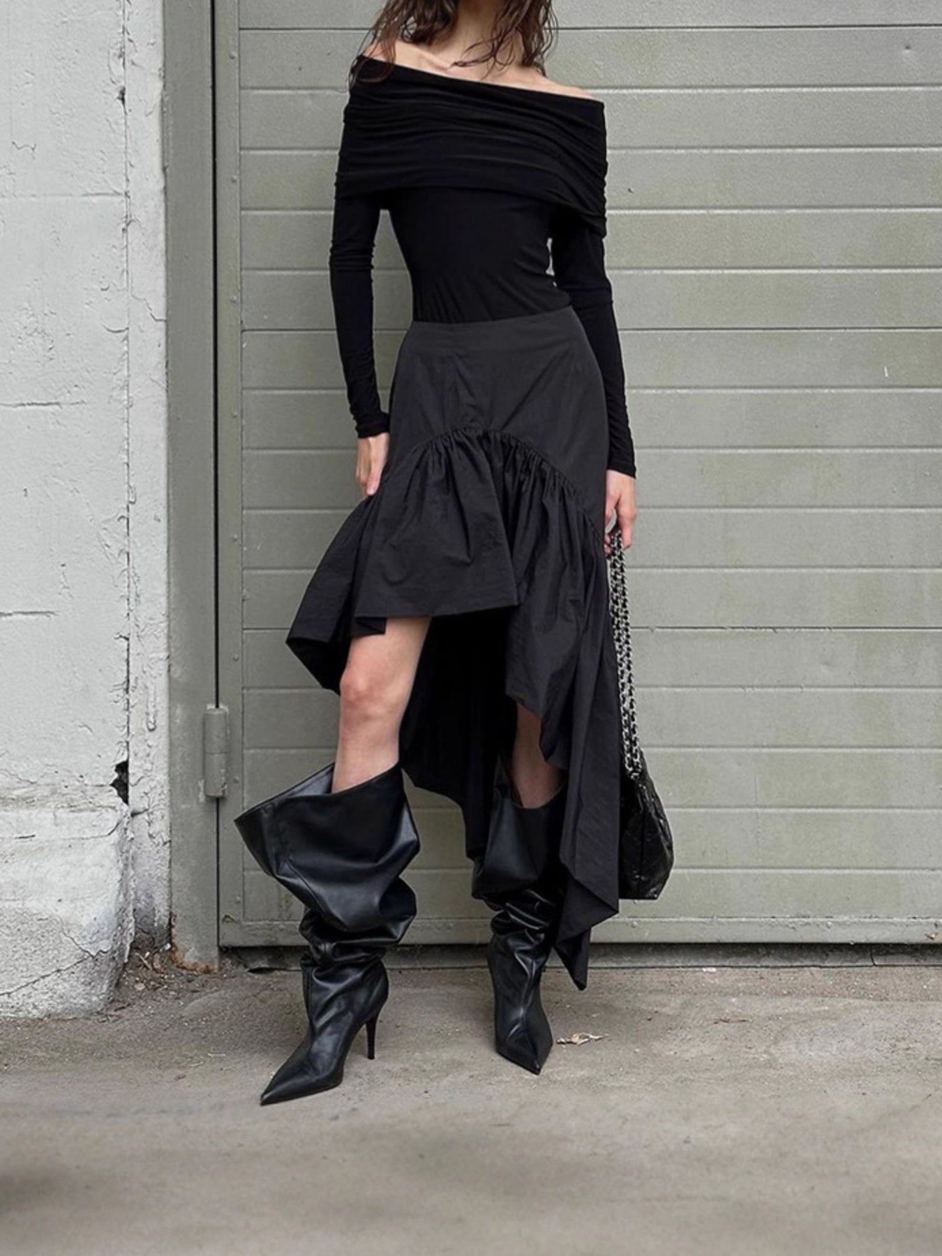 Chic Charm Asymmetrical Ruffle Hem Midi Skirt