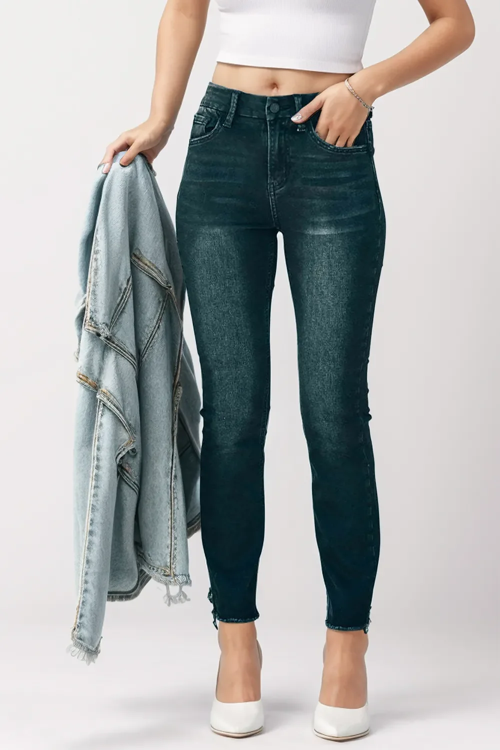 Y.Y@Denim Mid-Rise Waist Skinny Jeans with Pockets