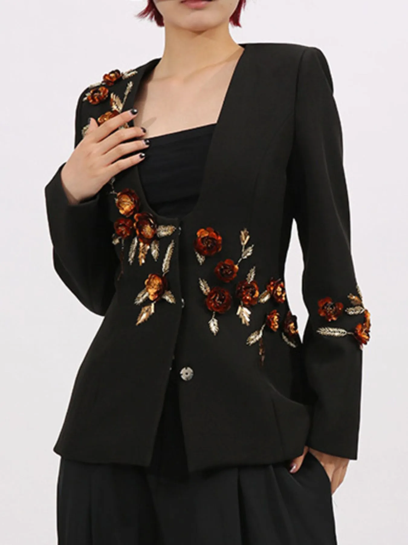 Vibrant Vogue Embroidered Long Sleeve Blazer