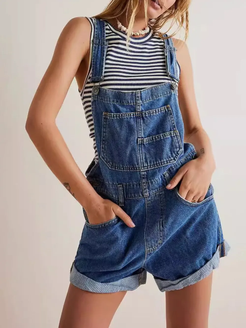 Dreamy Drapes Wide Strap Square Neck Denim Overalls