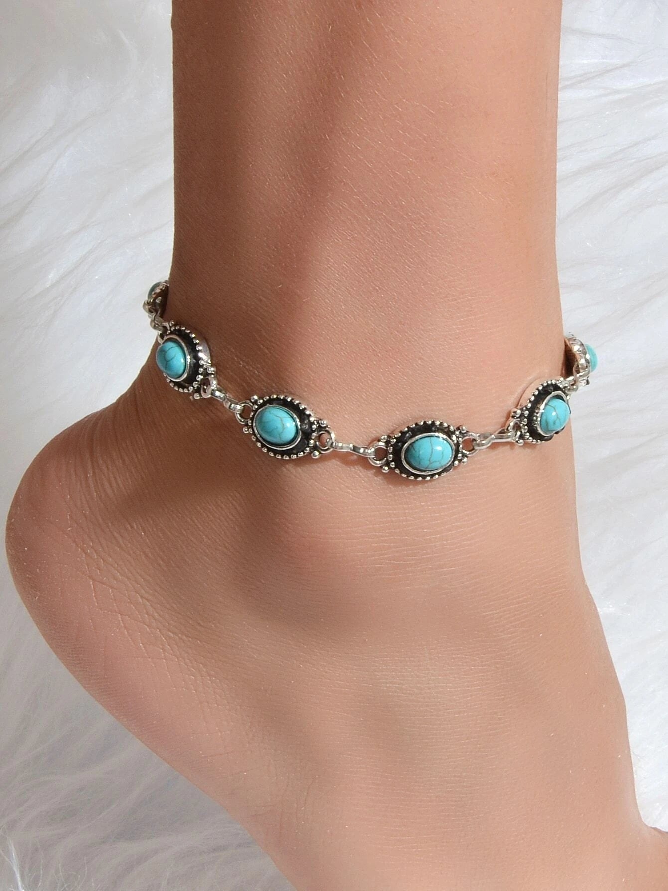 Unbranded Vintage Boho Chic Tribal Ethnic Antique Silver Turquoise Anklet Foot