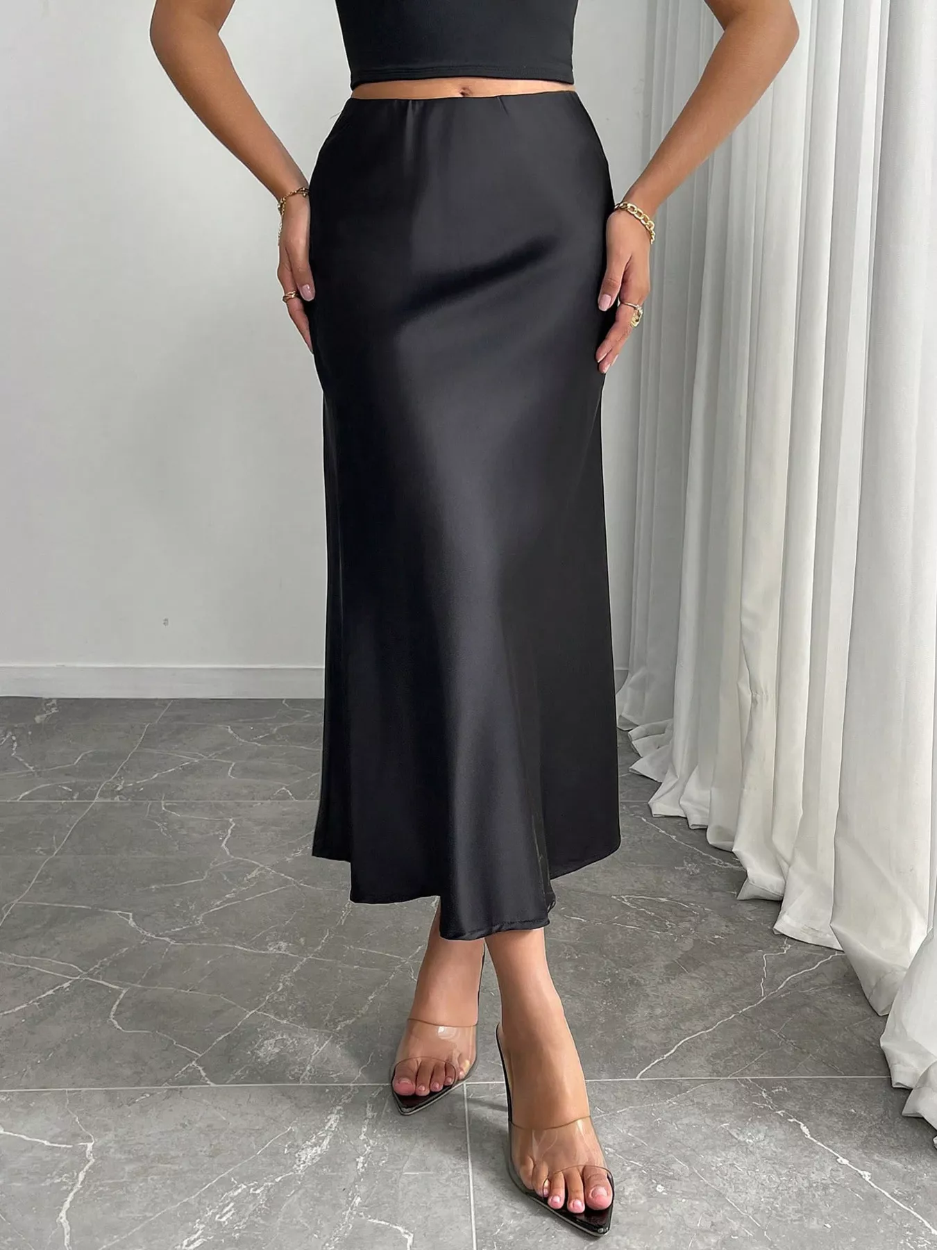 She Wild Satin Midi Skirt