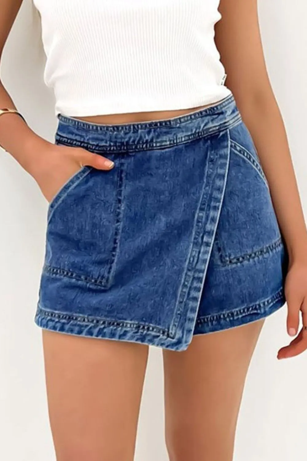 SYNZ Asymmetrical Denim Skort with Pockets