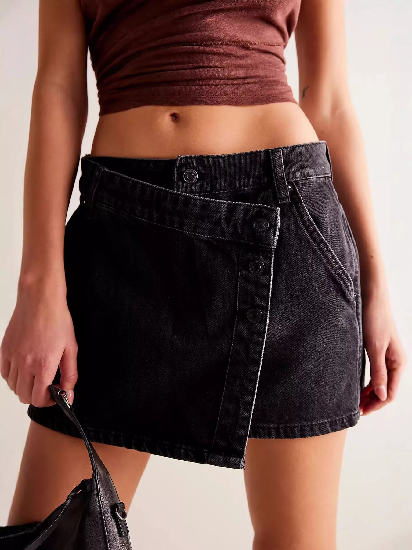 Dreamy Drapes Asymmetrical Button-Front Denim Skirt