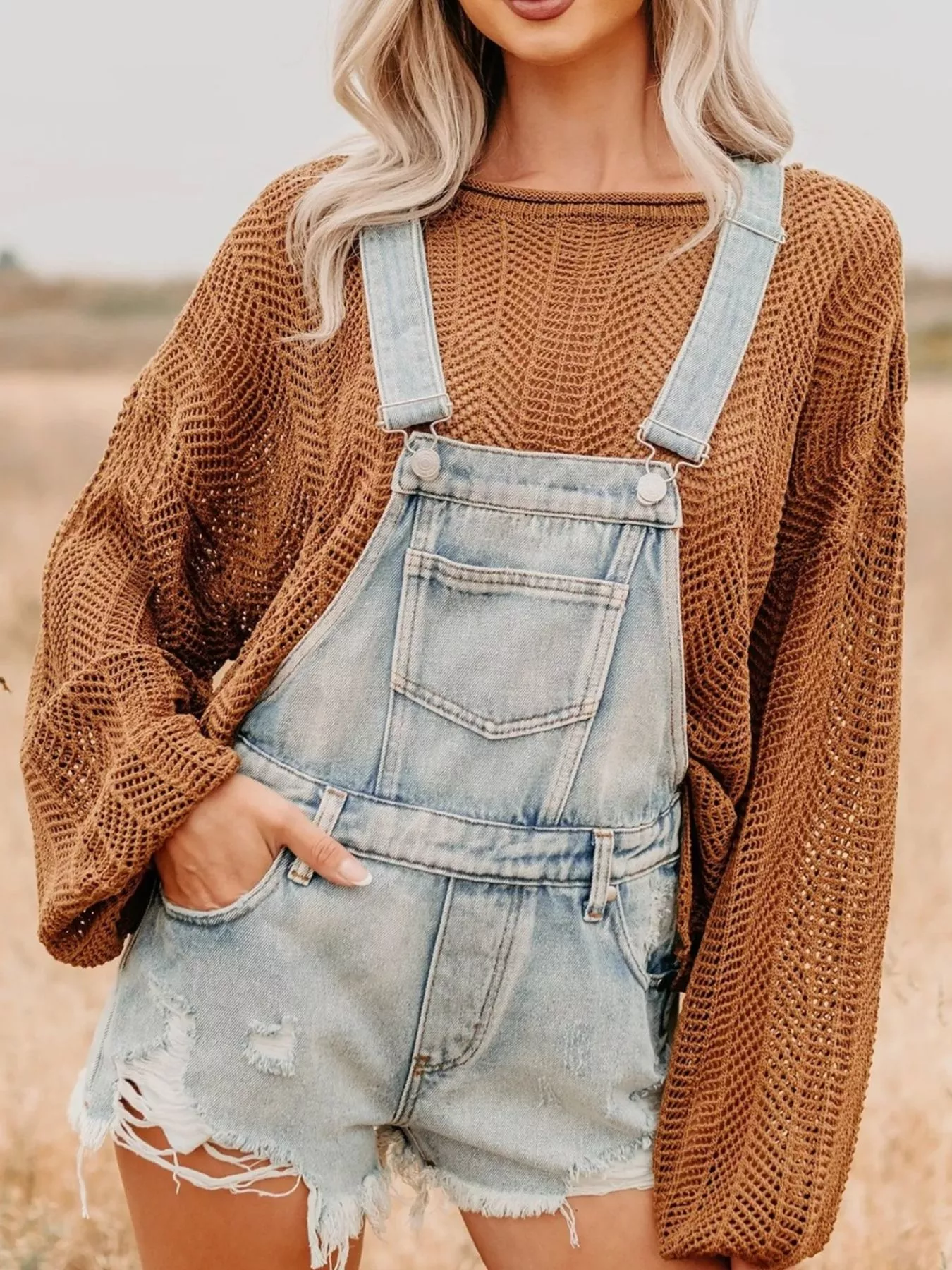 Dreamy Drapes Distressed Denim Overalls Shorts