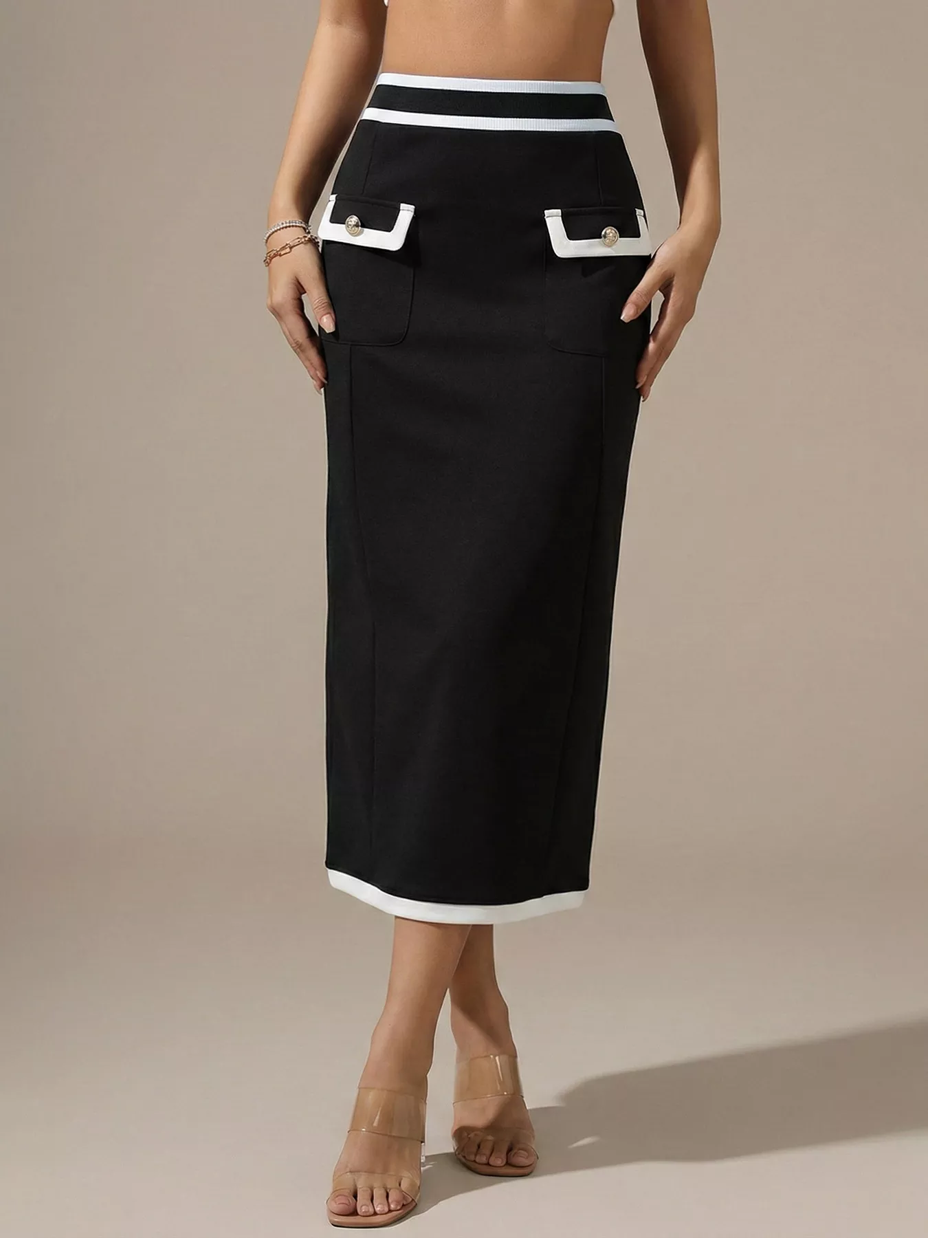 Perfee Contrast Trim Skirt