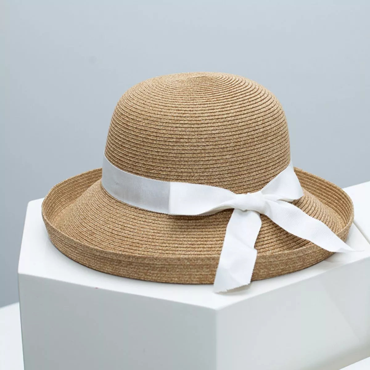 VogueCrown Straw Sun Hat with Ribbon Accent