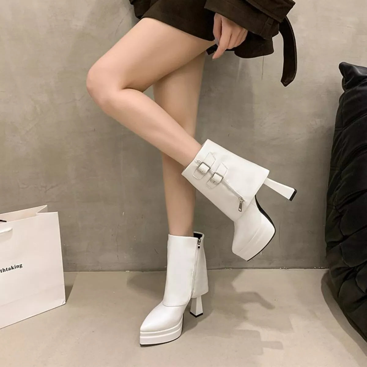 Classy Ballet Flats Point Toe Block Heels Boots