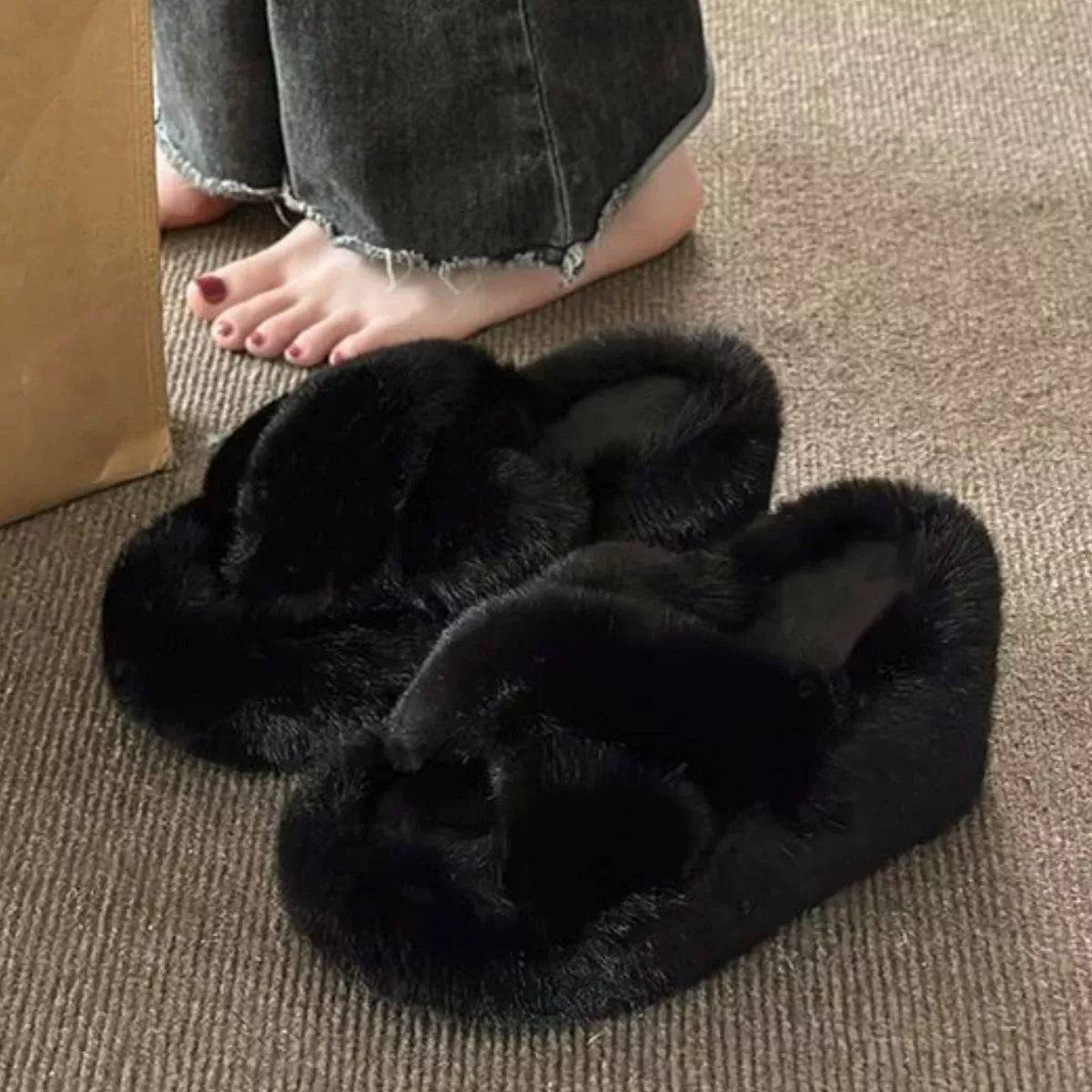 GraceStep Fluffy Wedge Slippers