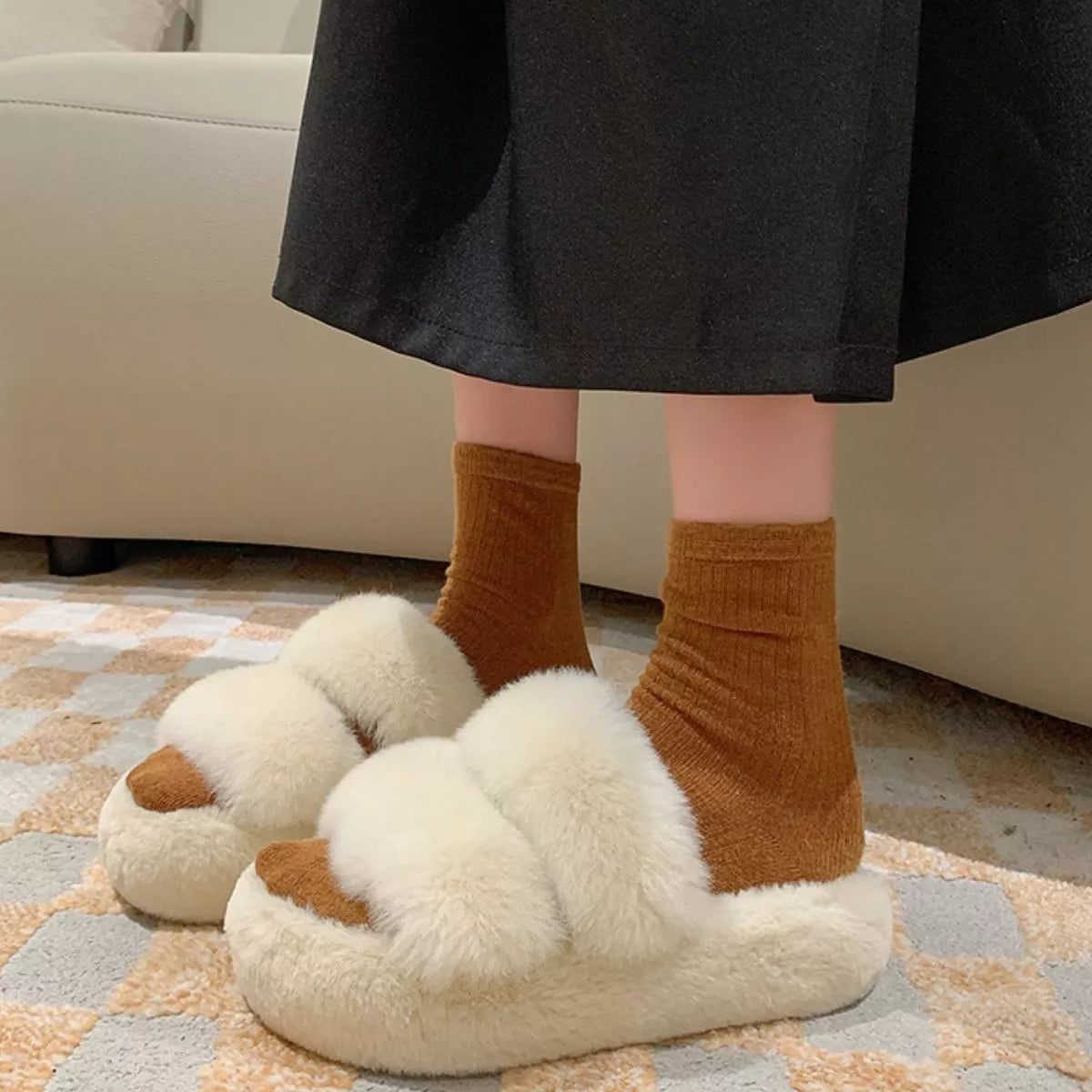 Classy Ballet Flats Fluffy Open Toe Slippers