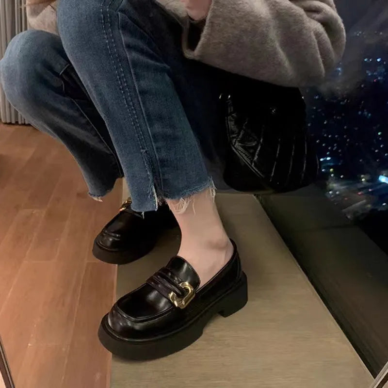Feminine Shoes Round Toe Platform Loafers