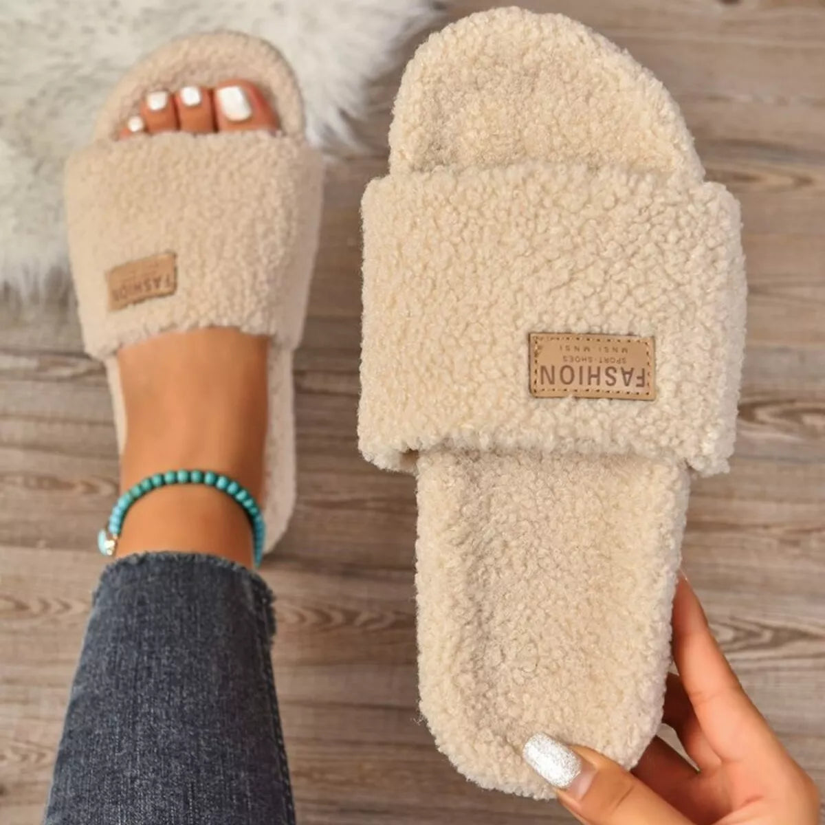 Classy Ballet Flats Fuzzy Open Toe Slippers