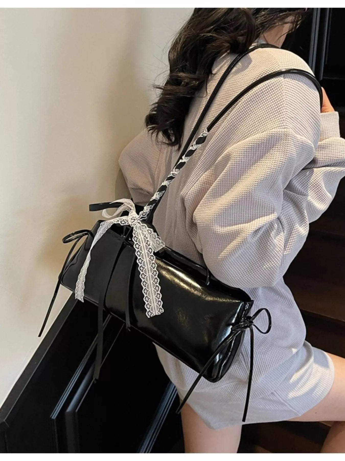 Trendy Clutch Lace Decor Shoulder Bag