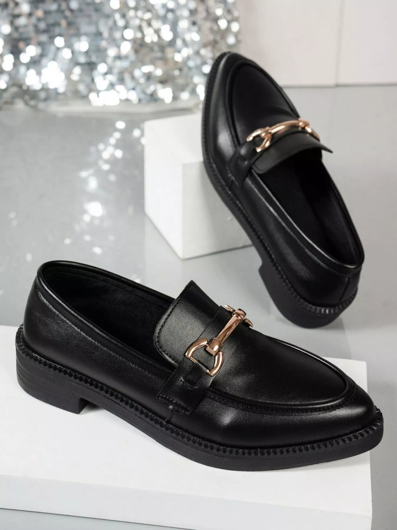 Classy Ballet Flats Point Toe Block Heels Loafers