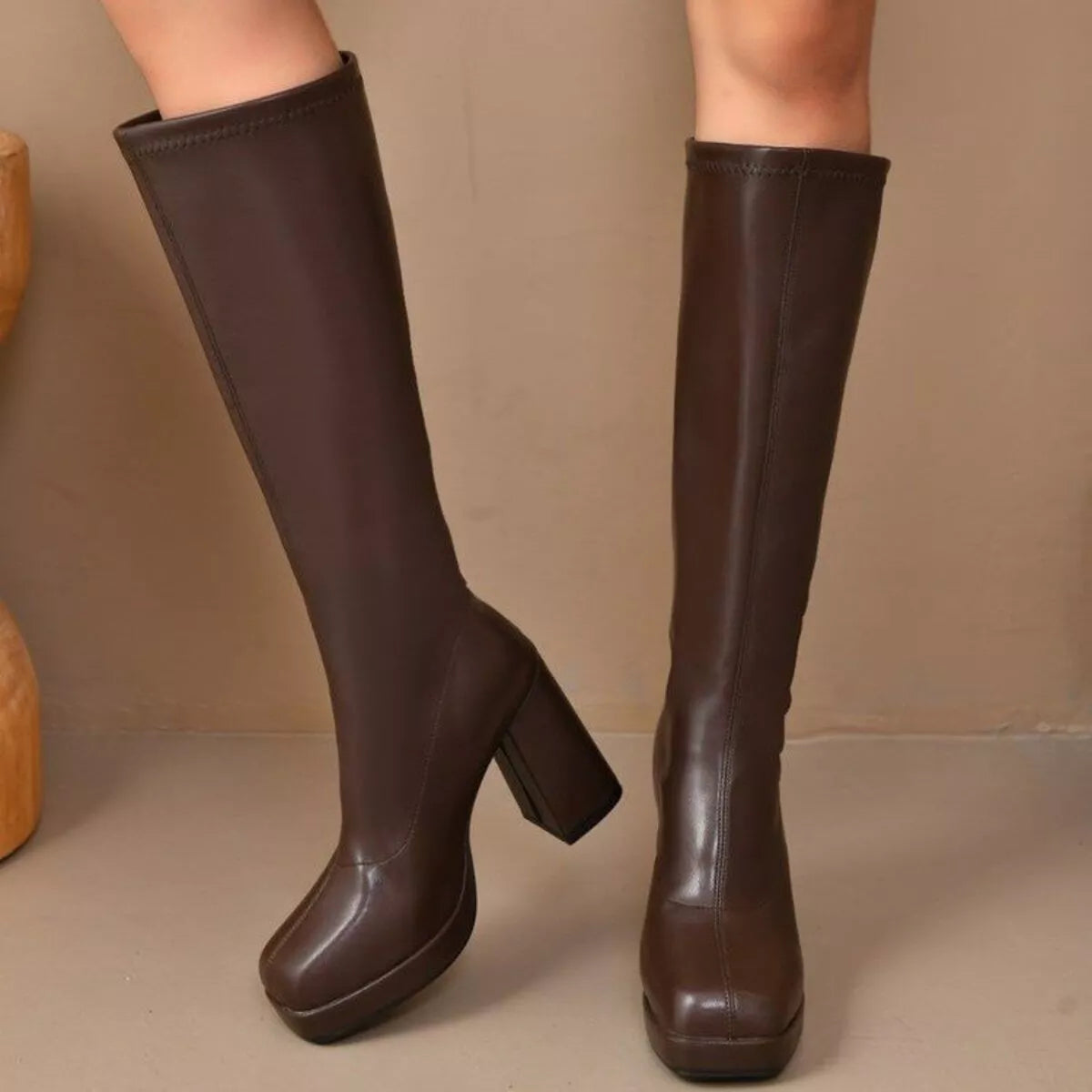 Classy Ballet Flats Square Toe Block Heels Boots