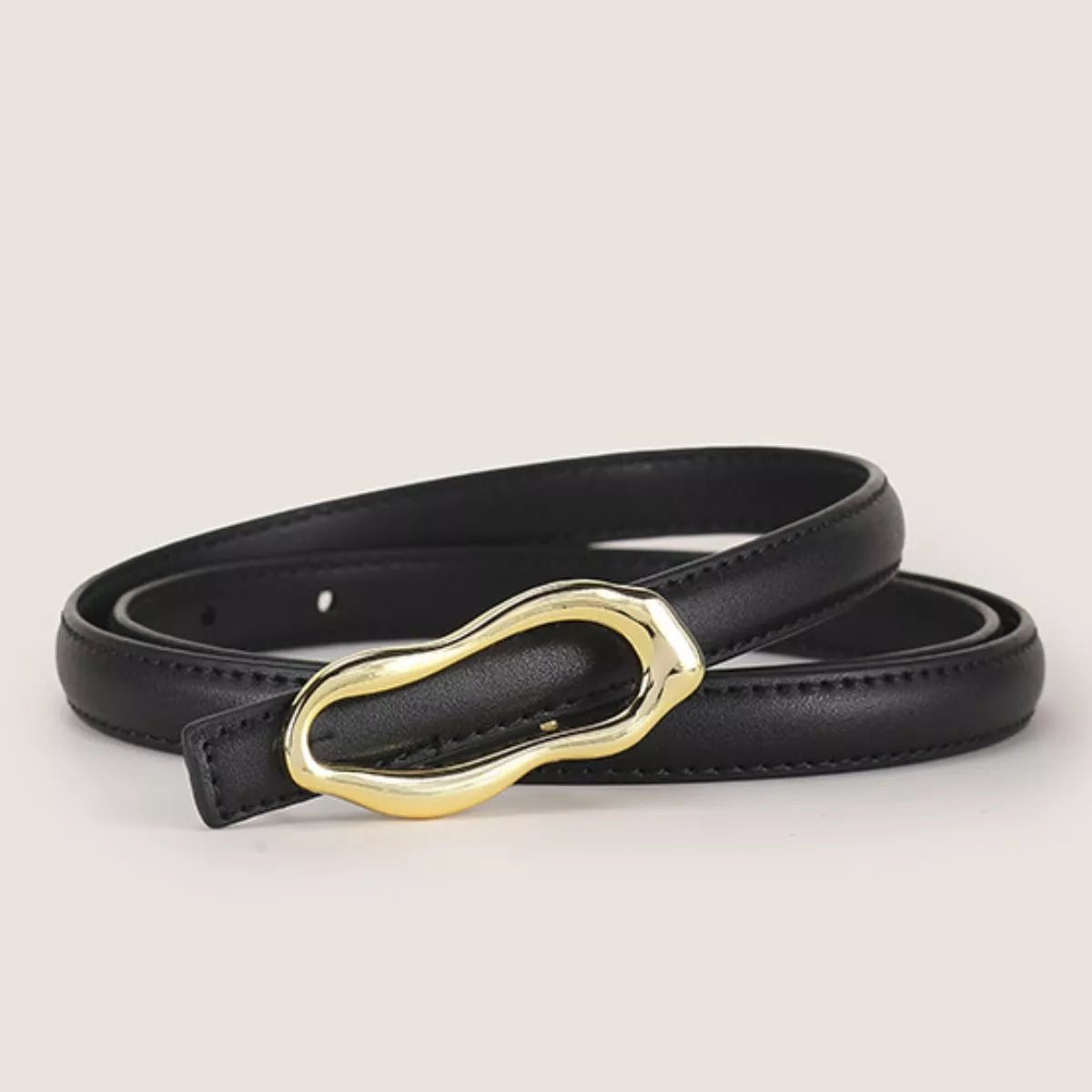 Resplendent Sparkleresplendence Cowhide Leather Belt with Abstract Gold Buckle