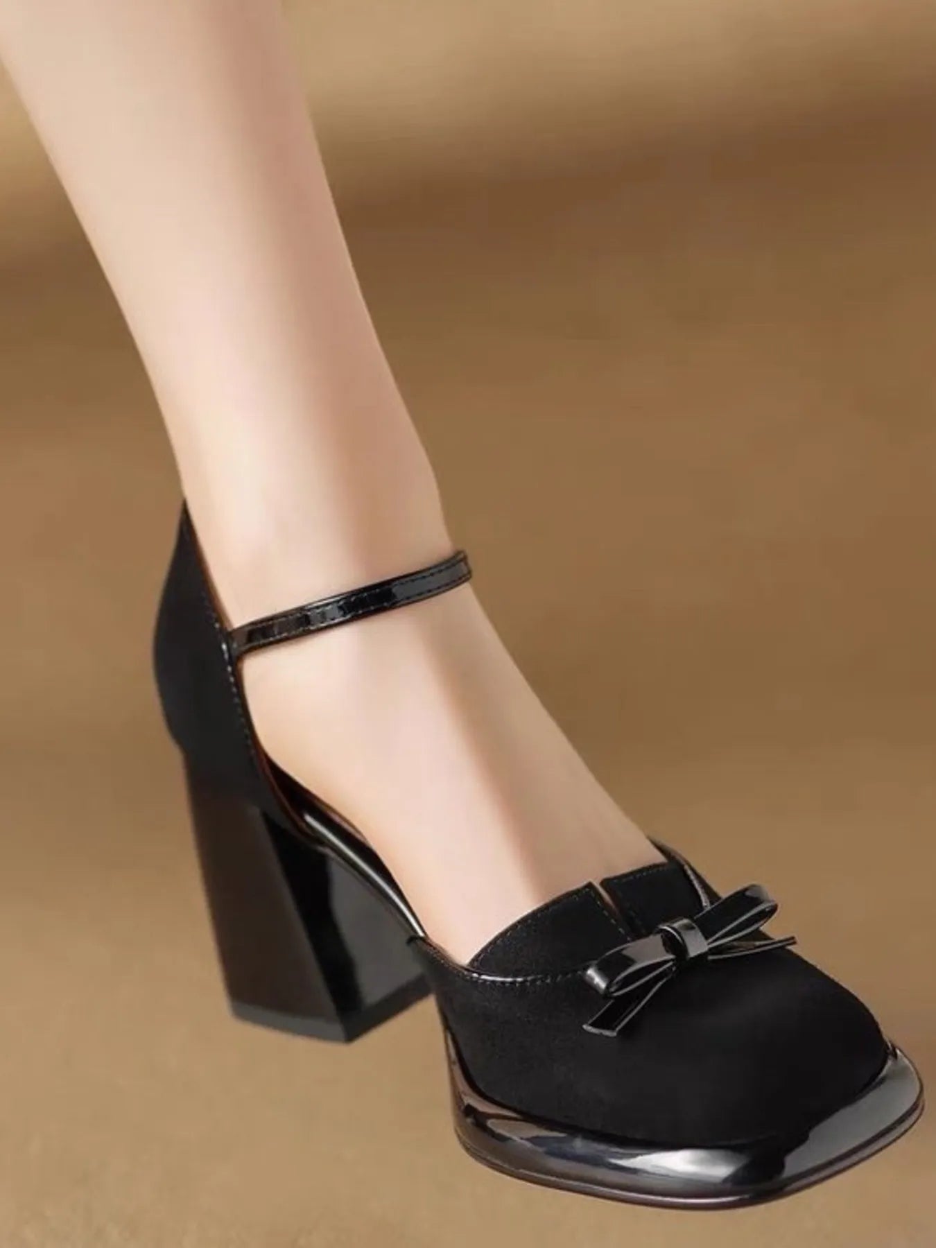 Dainty Footwear Bow Block Heel Ankle Strap Pumps