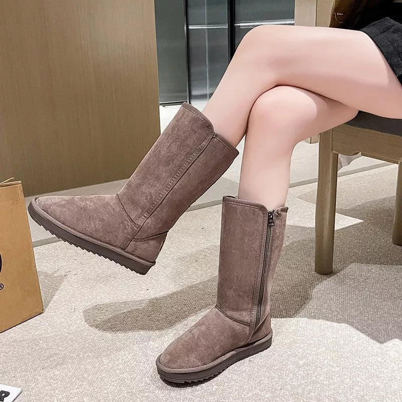 Classy Ballet Flats Knee-High Boots with Zipper