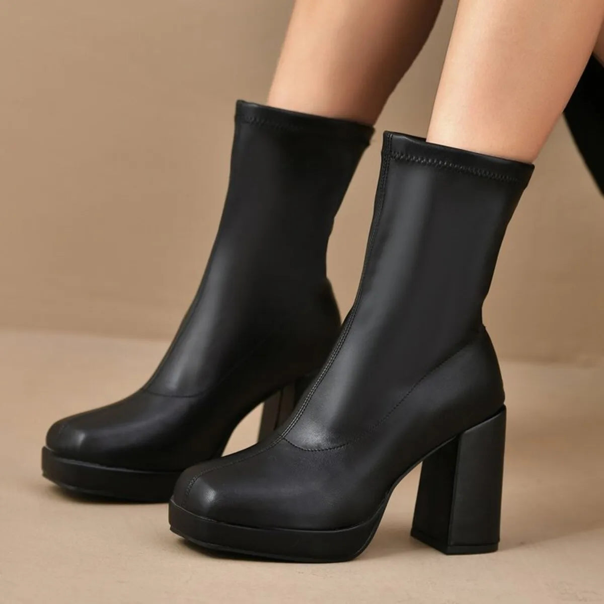 Elegant Steps Round Toe Block Heels Boots
