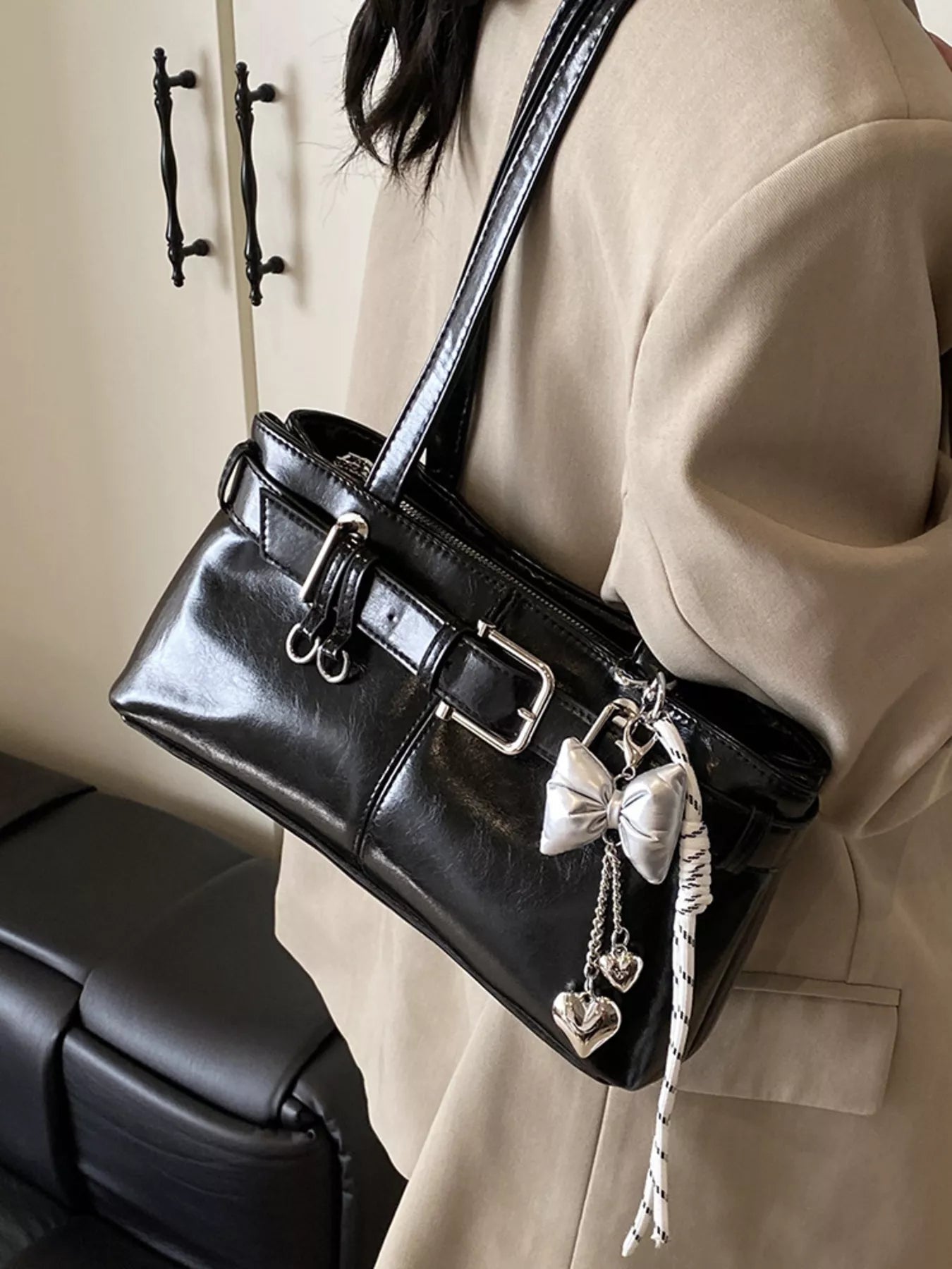 Trendy Clutch Buckle Decor Shoulder Bag