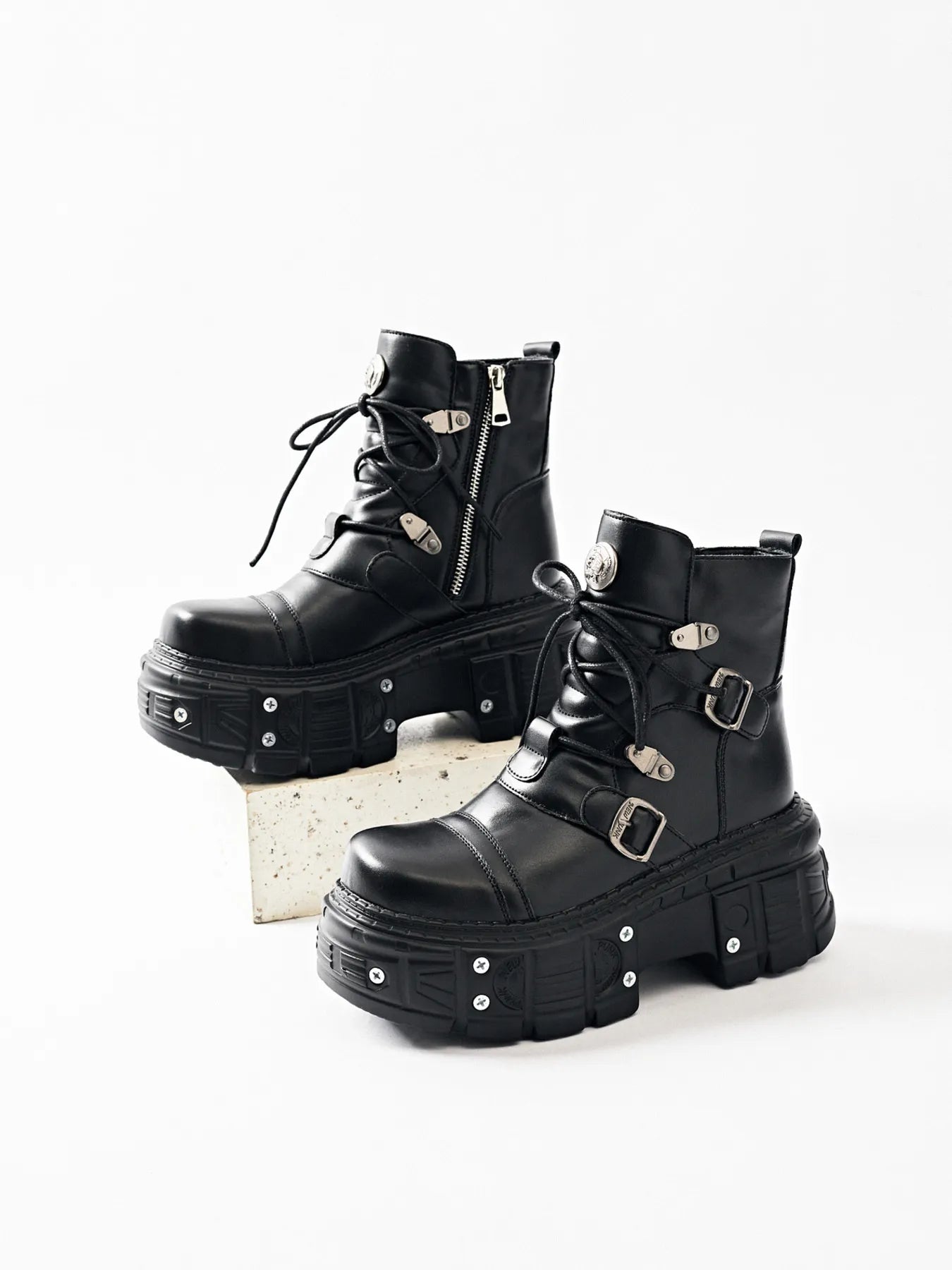Quantum Walkers Lace Up Platform Boots