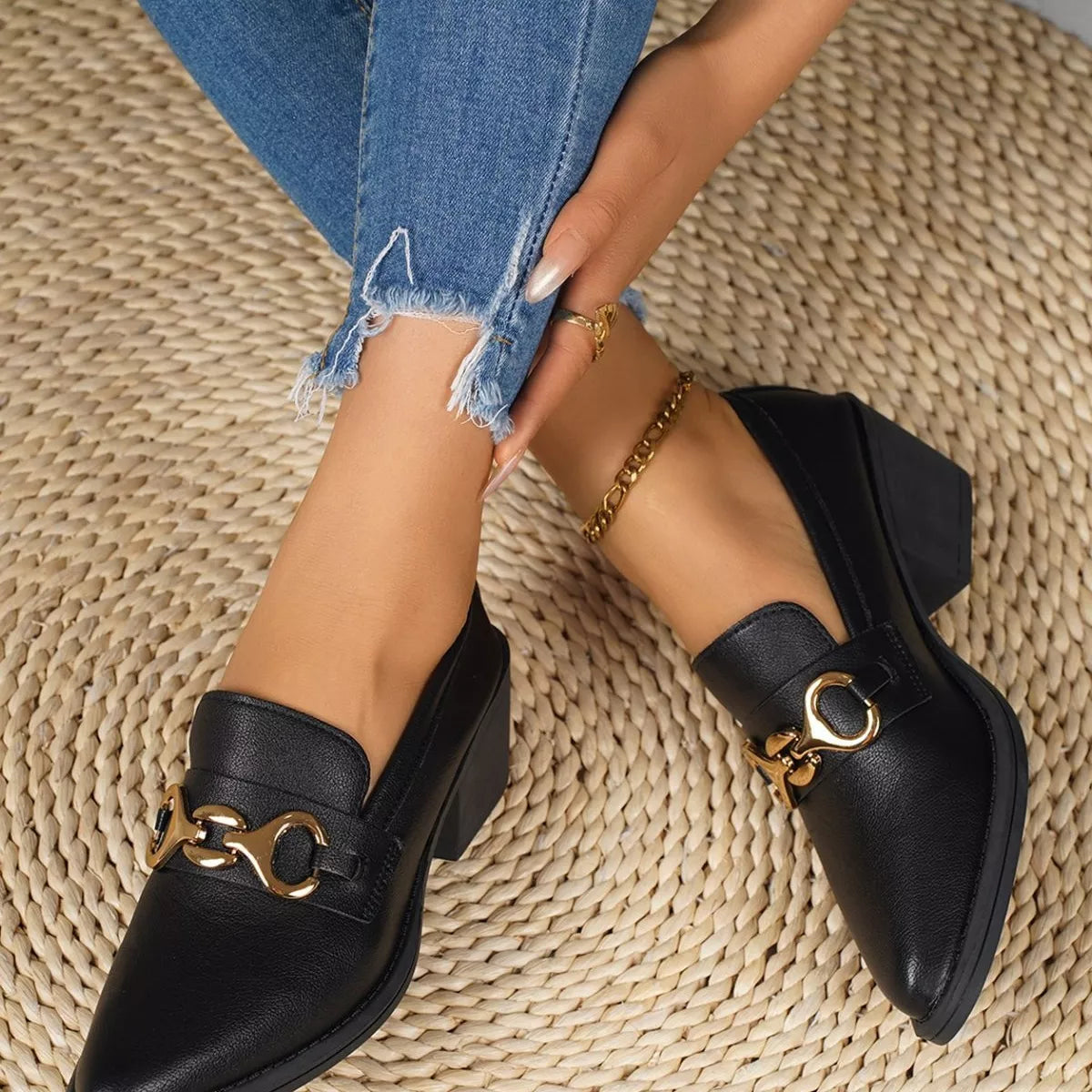 Pretty Mules Point Toe Block Heels Loafers